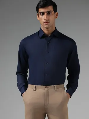 WES Formals Solid Navy Relaxed-Fit Shirt