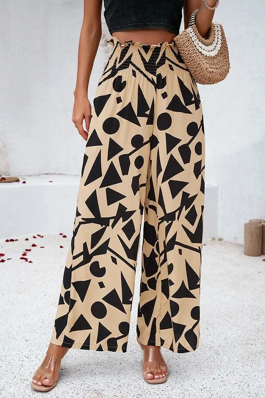 Abstract Wide Leg Pants - Beige