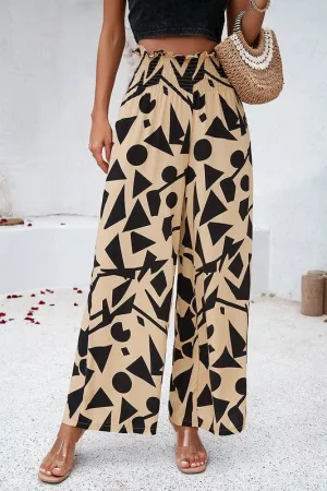 Abstract Wide Leg Pants - Beige