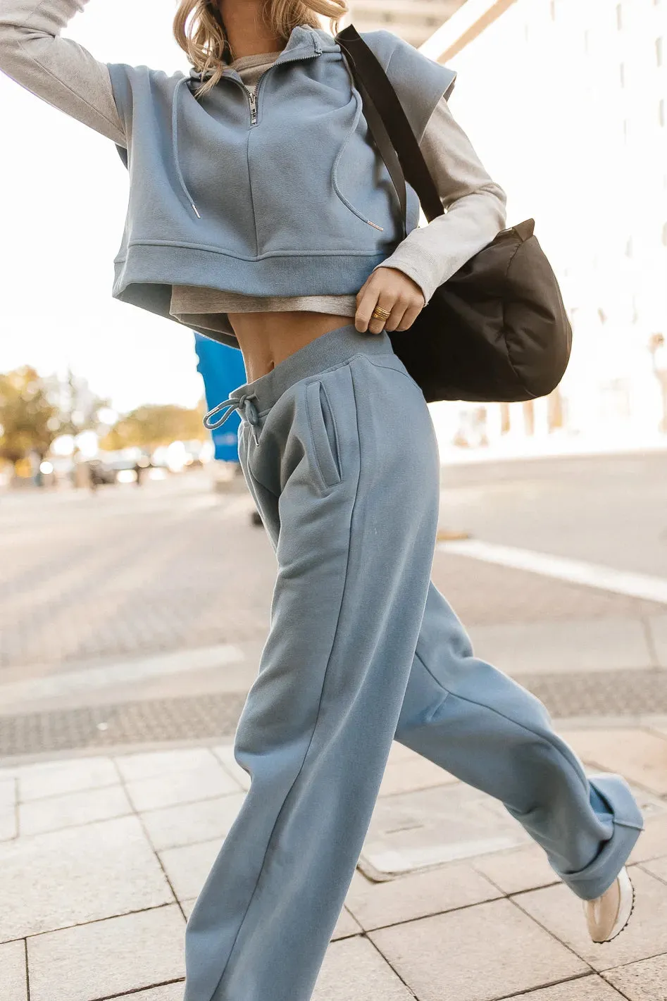 Amy Cropped Sleeveless Hoodie in Blue - FINAL SALE