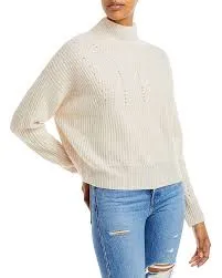 Aqua Cashmere Novelty Stitch Cashmere Mock Neck Sweater