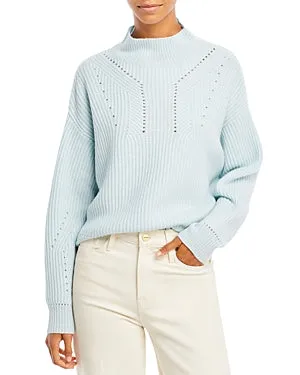 Aqua Cashmere Novelty Stitch Cashmere Mock Neck Sweater