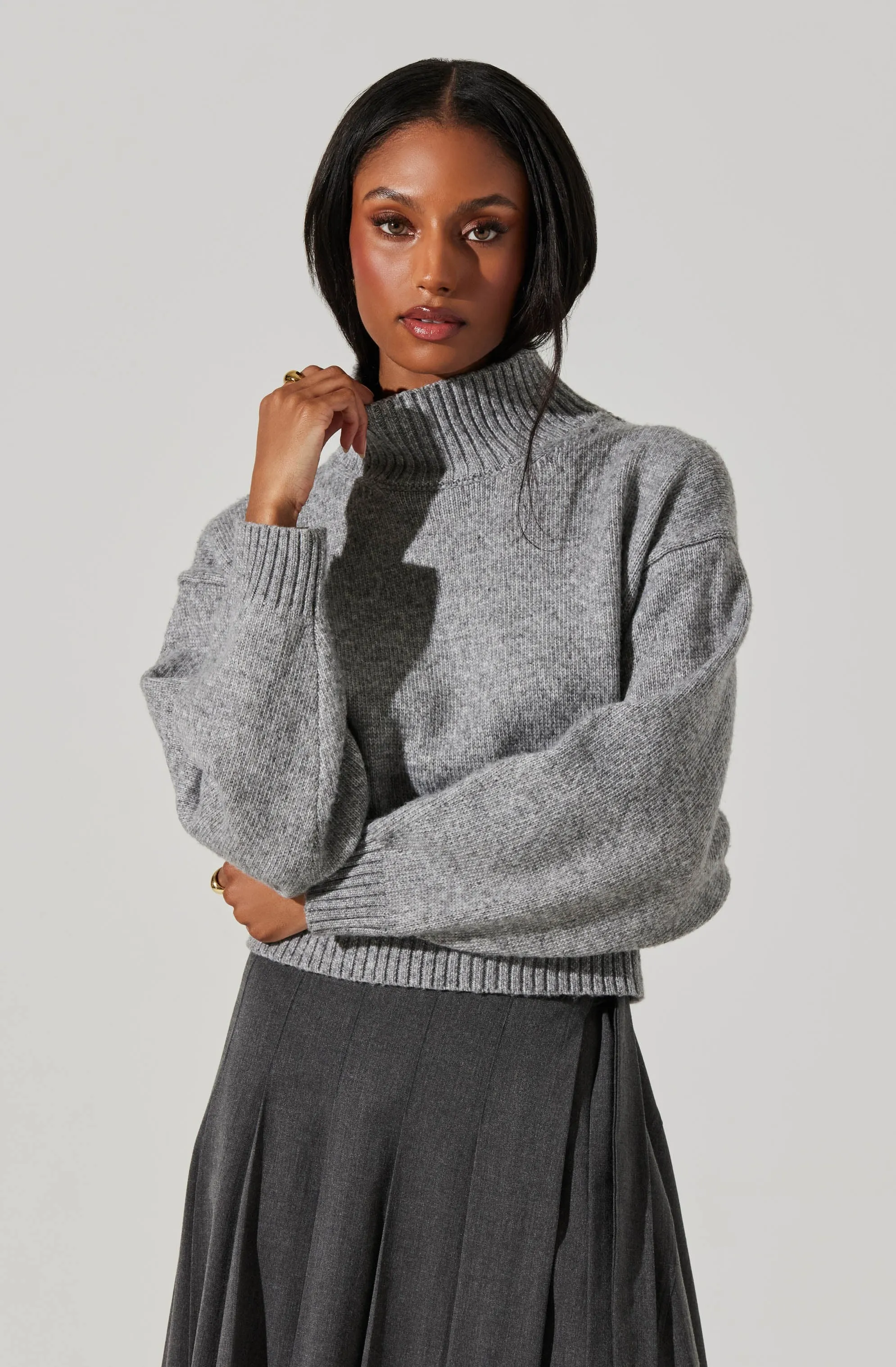 AST Fiala Mock Neck Sweater In Heather Grey