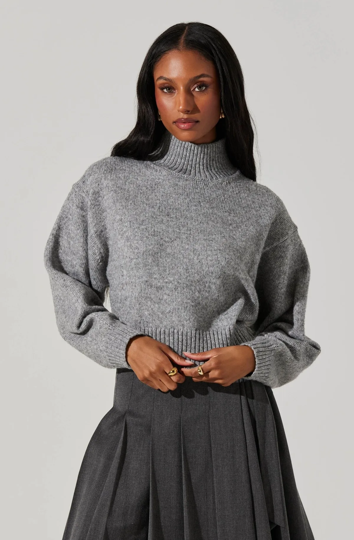 AST Fiala Mock Neck Sweater In Heather Grey