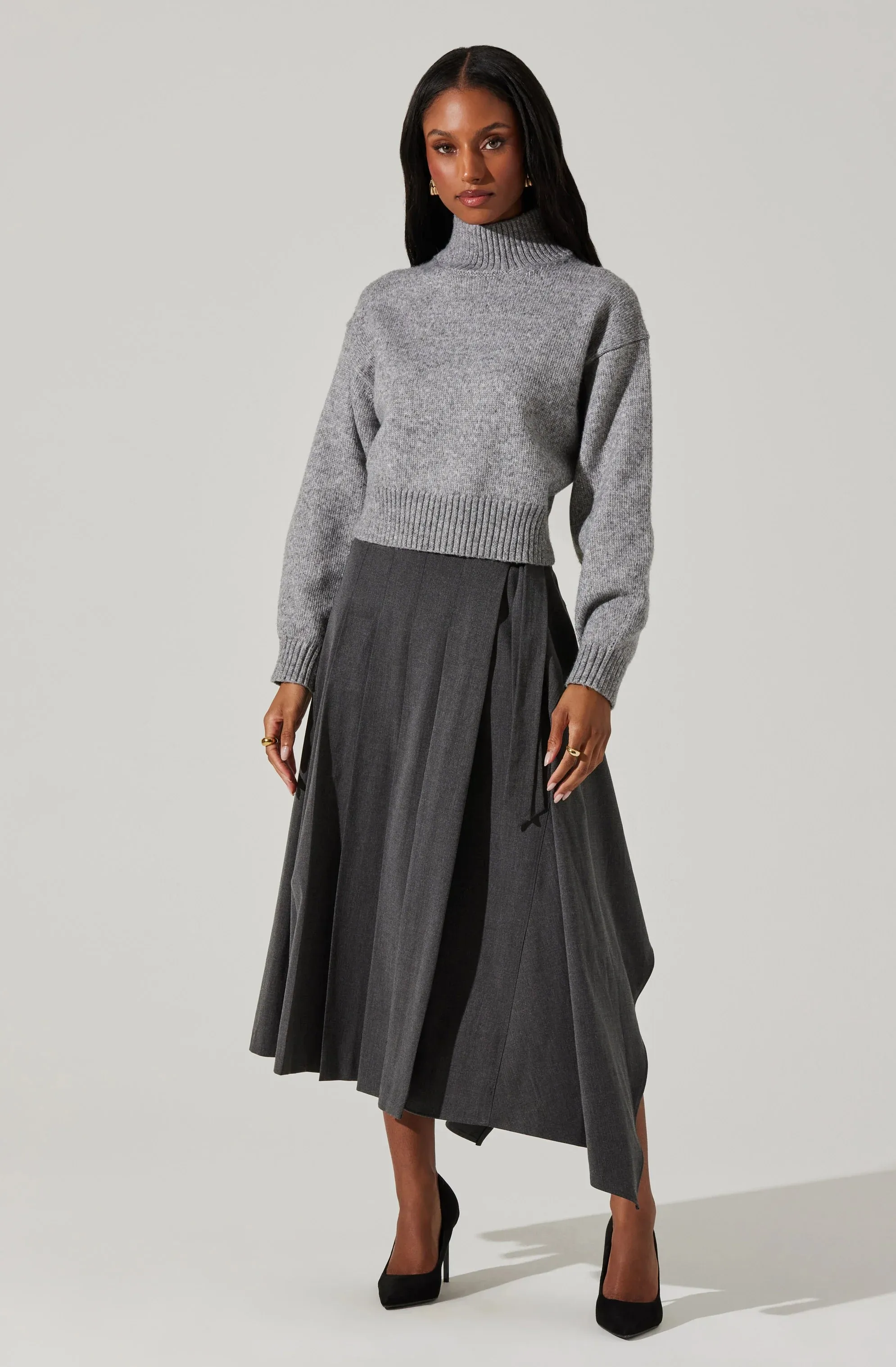 AST Fiala Mock Neck Sweater In Heather Grey