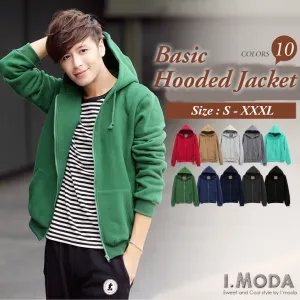 BASIC FLEECE LINING ZIP UP HOODED JACKET CARDIGAN TOP