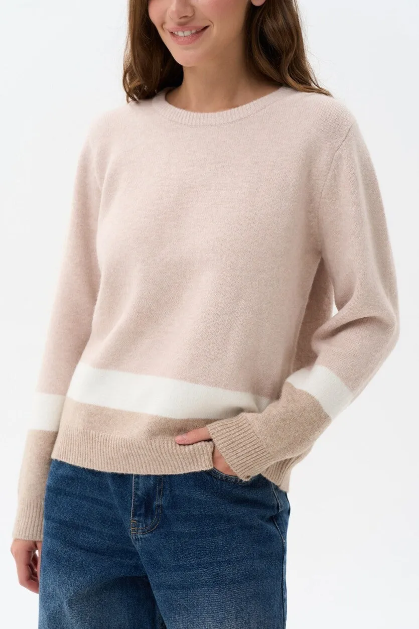 Beige Color Block Knit Sweater