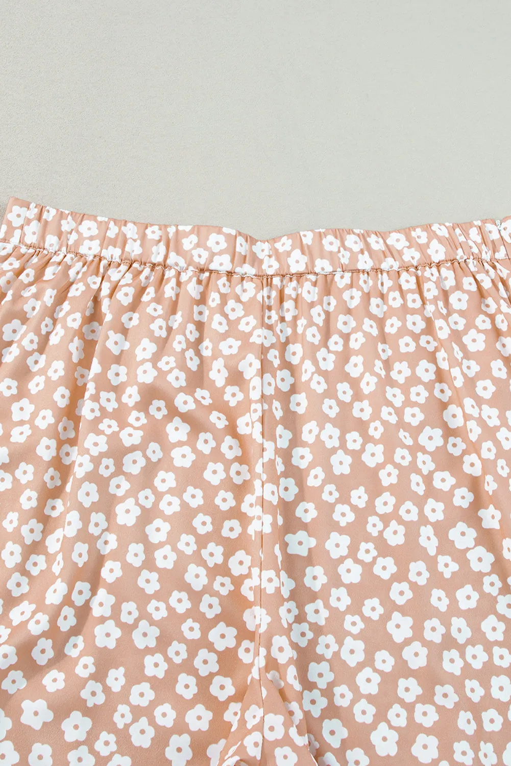 Beige Daisy Print Wide Leg Pants