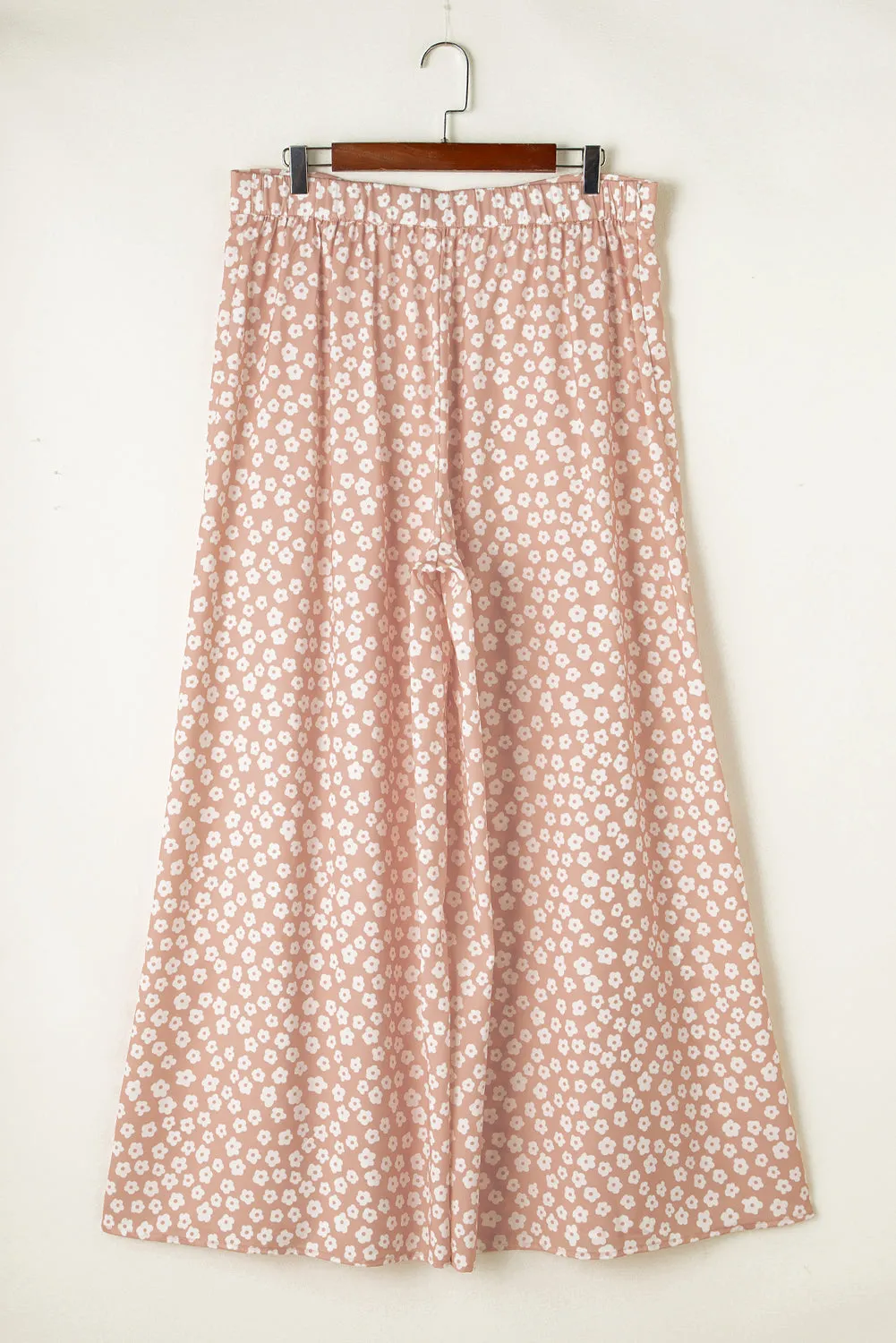 Beige Daisy Print Wide Leg Pants