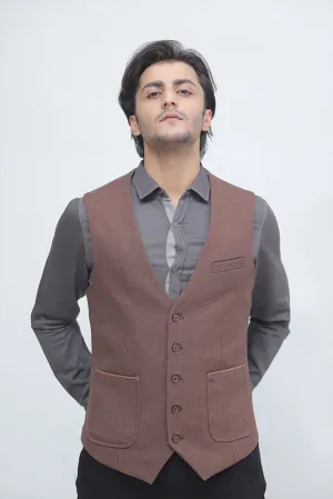 Brown Textured Waistcoat