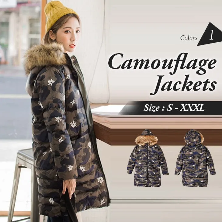 CAMOUFLAGE HOODED DOWN JACKETS