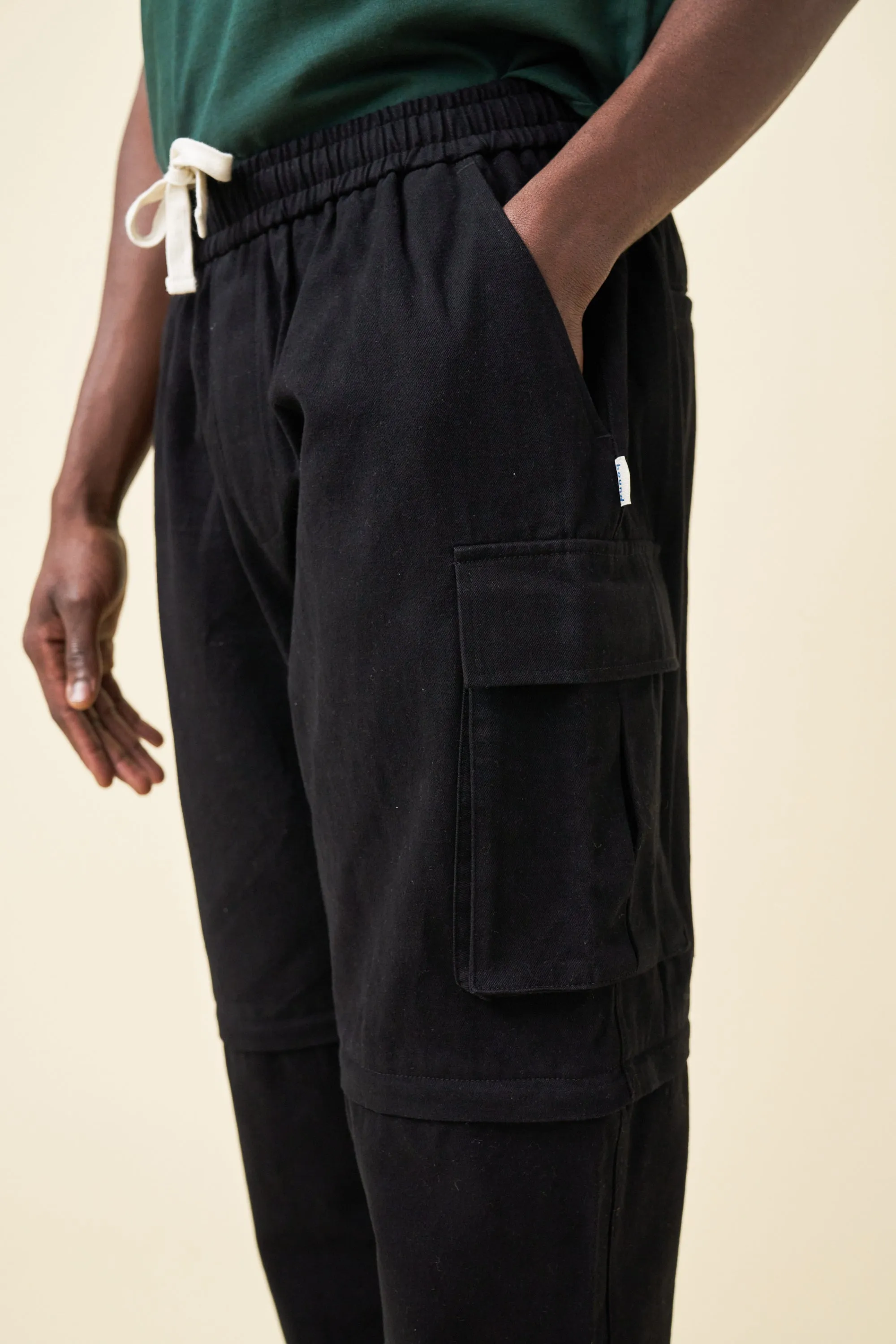 CANVAS CARGO TROUSER   SHORT ZIP OFFS - BLACK