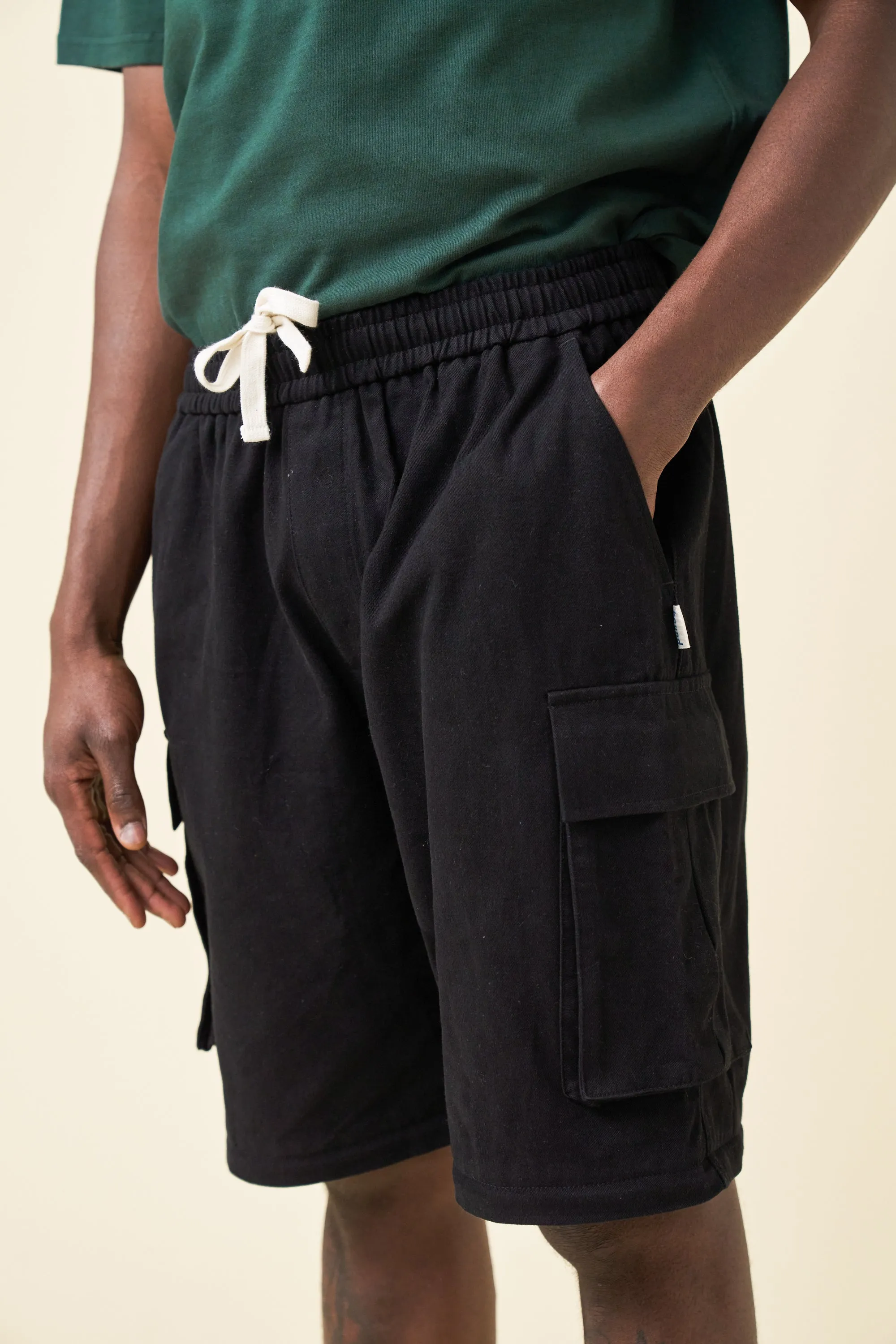 CANVAS CARGO TROUSER   SHORT ZIP OFFS - BLACK