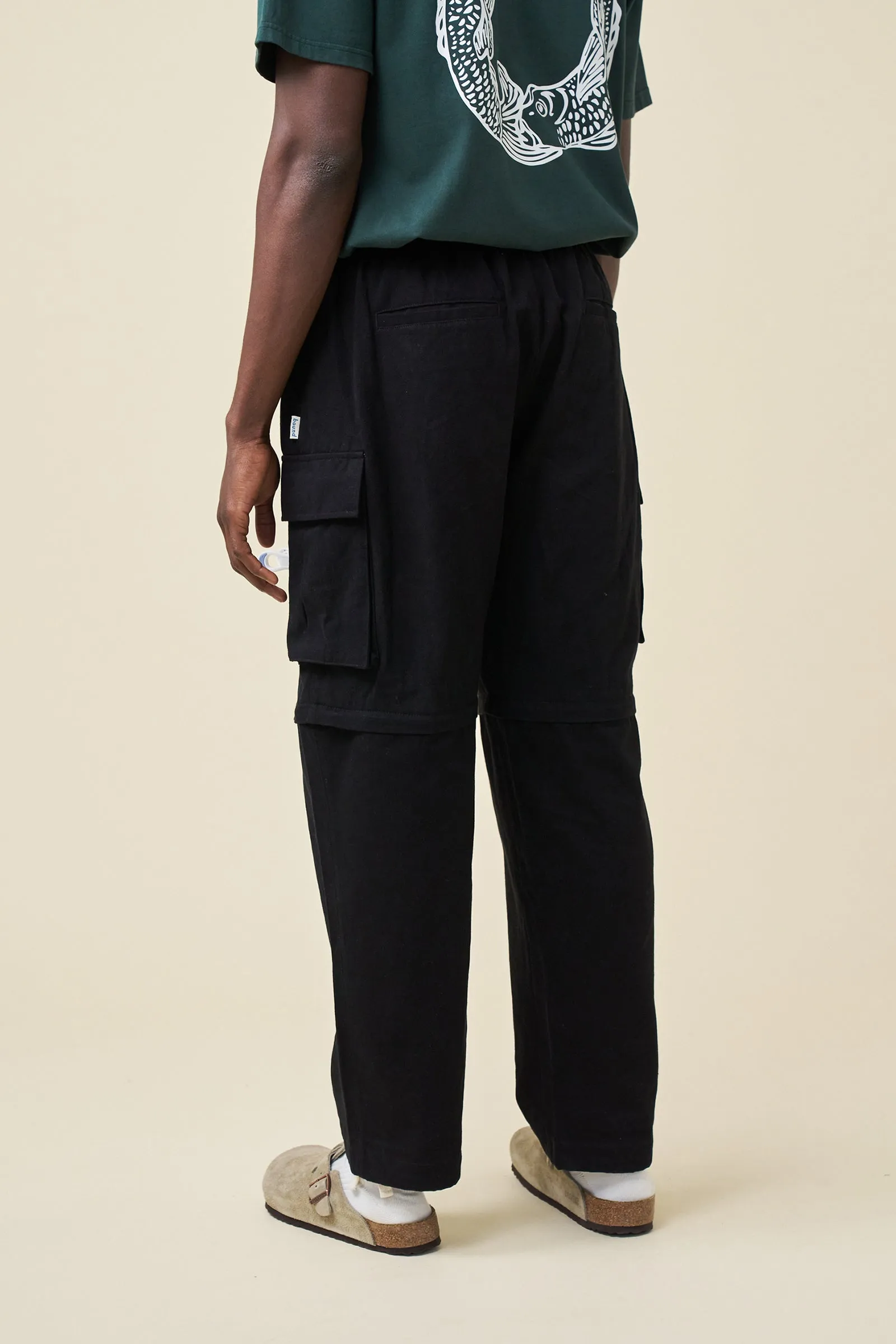 CANVAS CARGO TROUSER   SHORT ZIP OFFS - BLACK