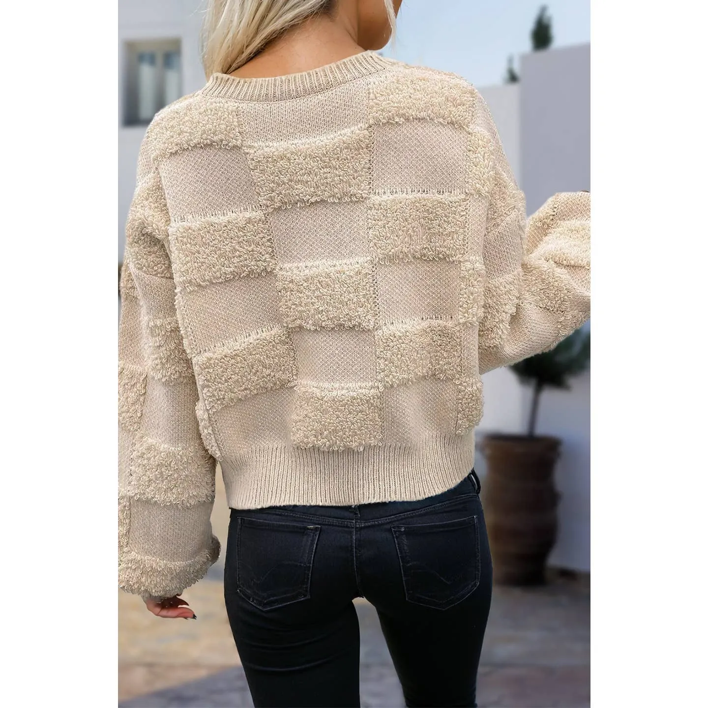 Checkered Pattern Sherpa Sweater