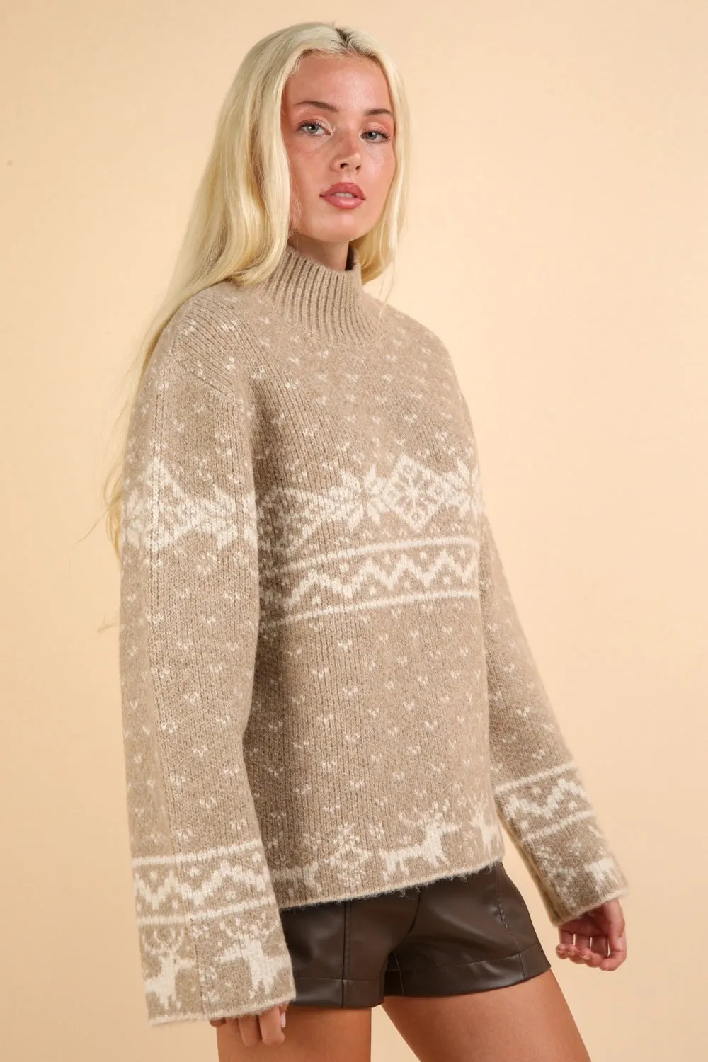 Christmas Element Mock Neck Long Sleeve Sweater