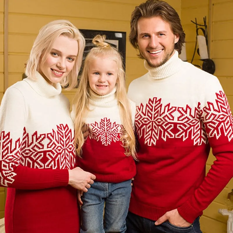 Christmas Jumpers Thicken Warm Turtleneck Xmas Family Look Family Matching Sweaters