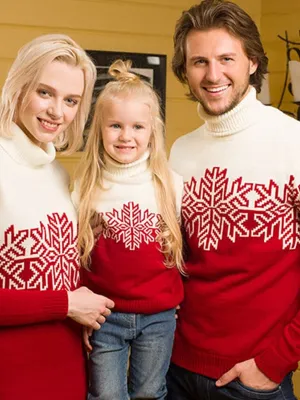 Christmas Jumpers Thicken Warm Turtleneck Xmas Family Look Family Matching Sweaters