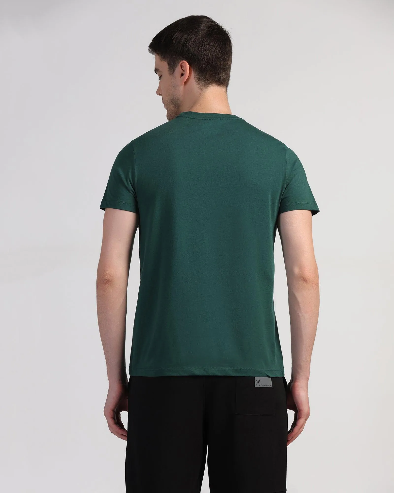 Crew Neck Hunter Green Printed T-Shirt - Peak