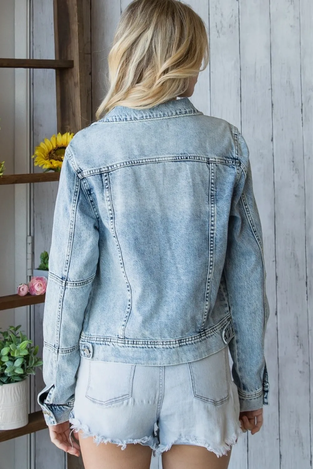 Denim Jacket Premium 100% Cotton Jean Jacket Distressed Button Up Women's Fashion KESLEY