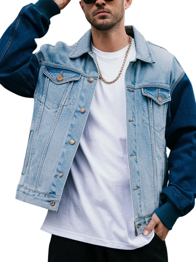 Dual-Tone Light Blue Denim Jacket