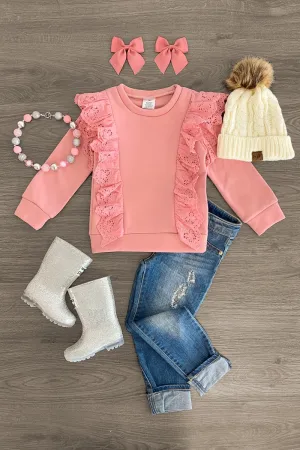 Eyelet Lace Ruffle Pullover