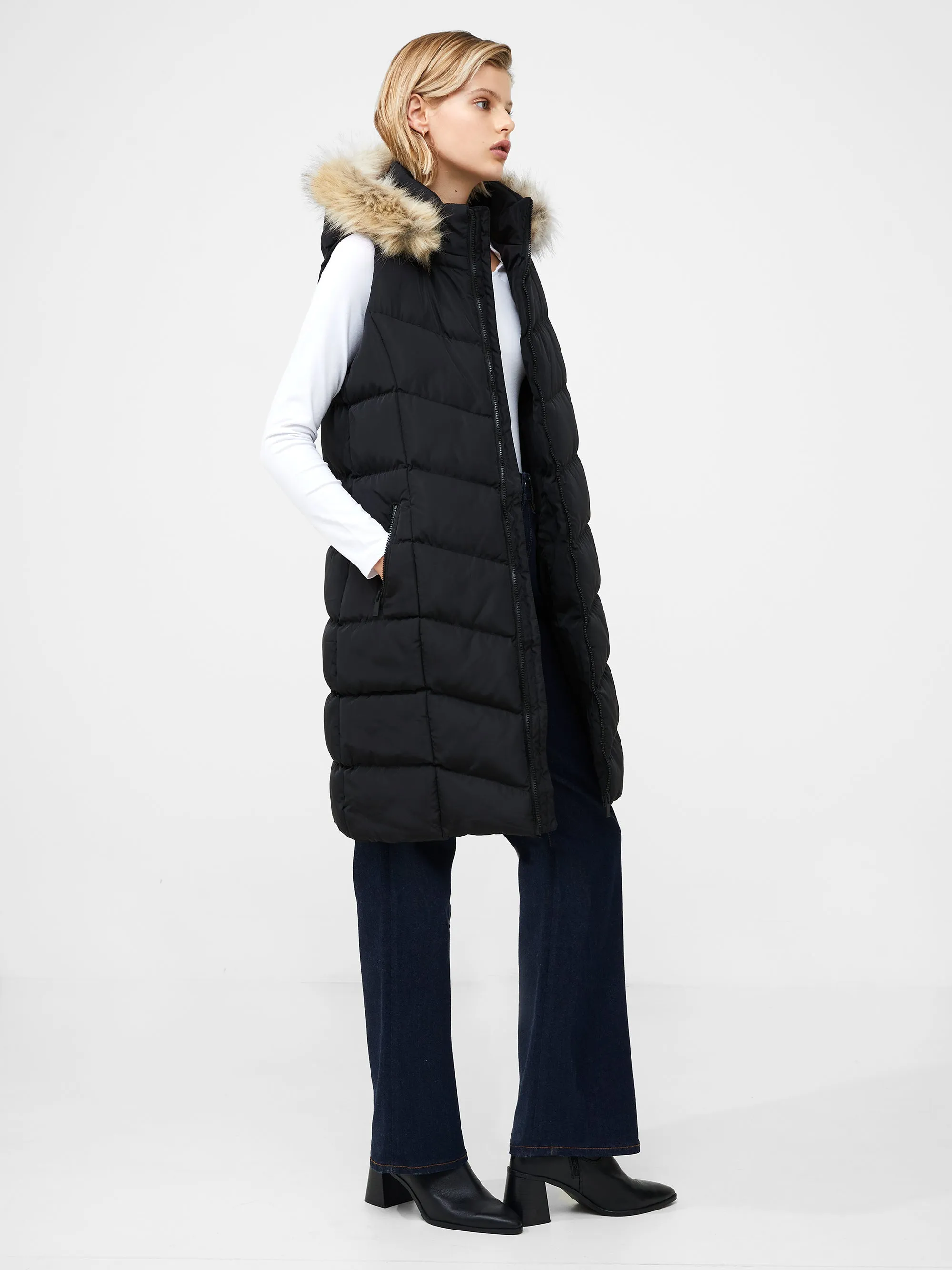 Faux Fur Hooded Chevron Puffer Gilet