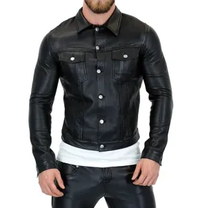 Gay Leather Denim Jacket Black