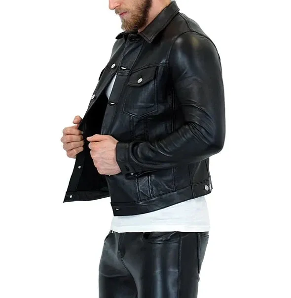 Gay Leather Denim Jacket Black