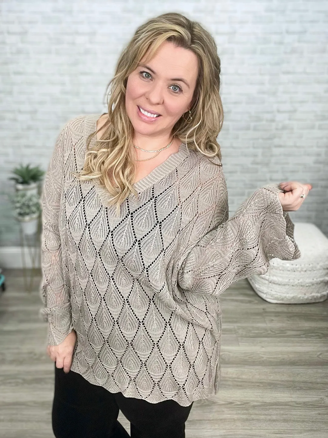 Gorgeous Warm Gray Lightweight Knit Sweater from Easel