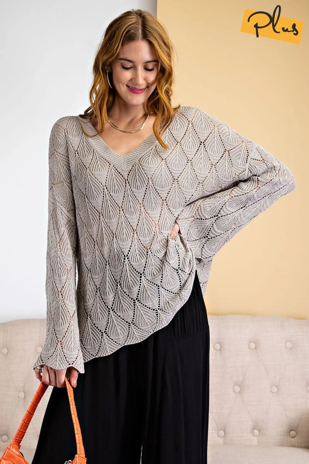 Gorgeous Warm Gray Lightweight Knit Sweater from Easel