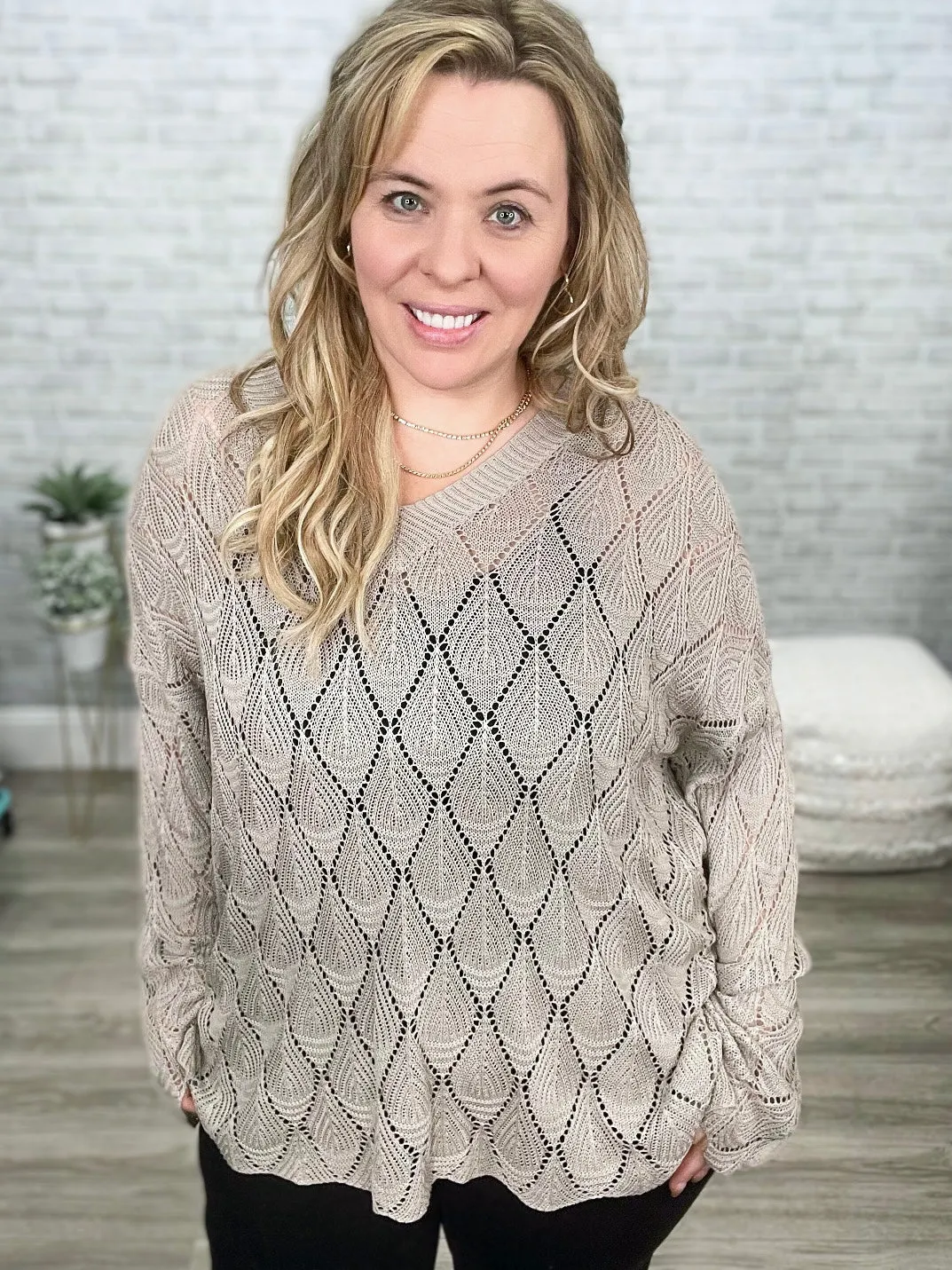 Gorgeous Warm Gray Lightweight Knit Sweater from Easel