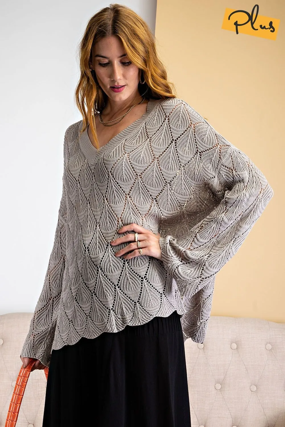 Gorgeous Warm Gray Lightweight Knit Sweater from Easel