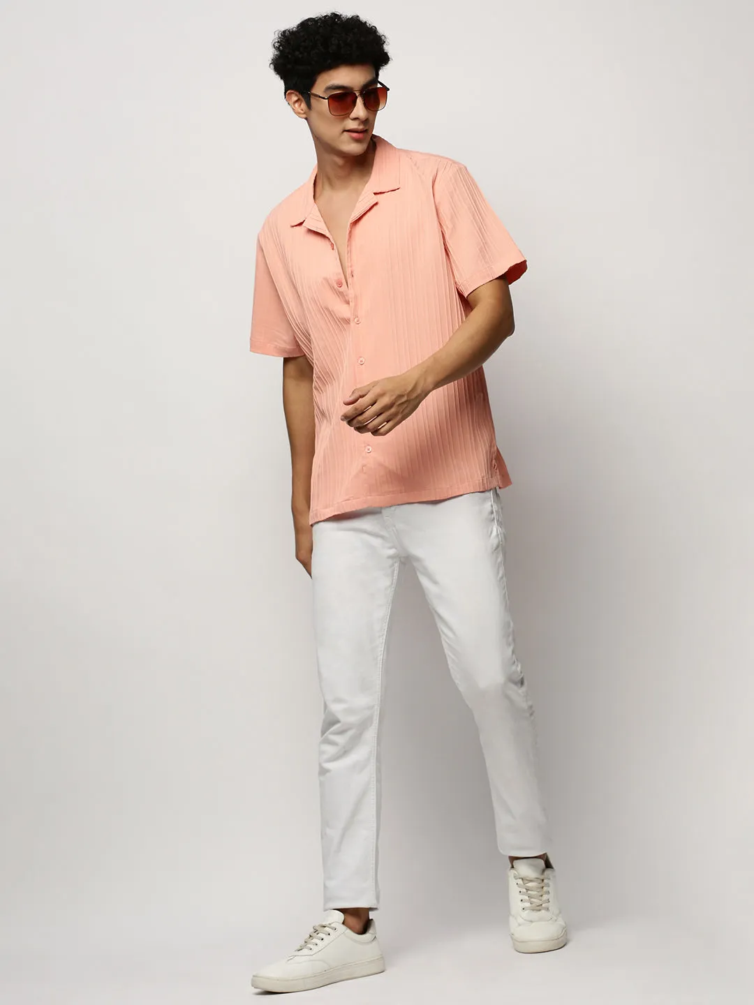 Men Peach Striped Shirt