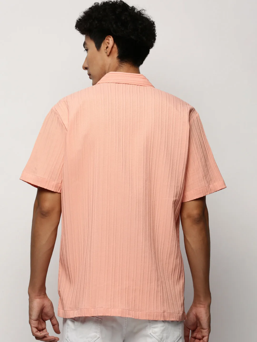 Men Peach Striped Shirt