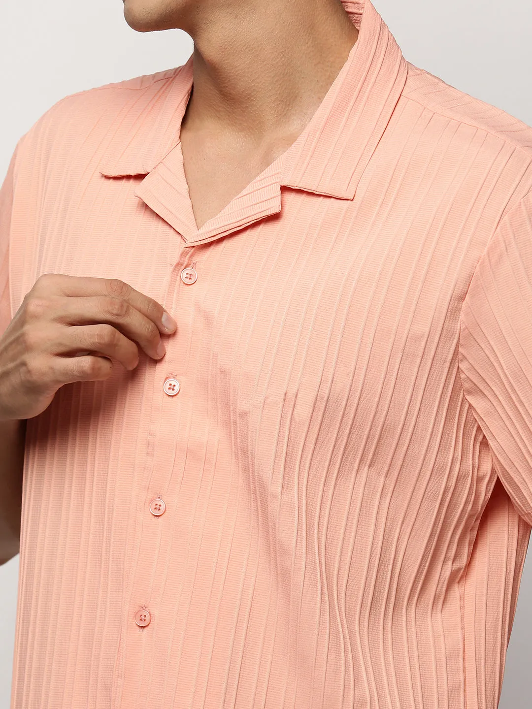 Men Peach Striped Shirt