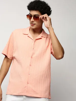 Men Peach Striped Shirt