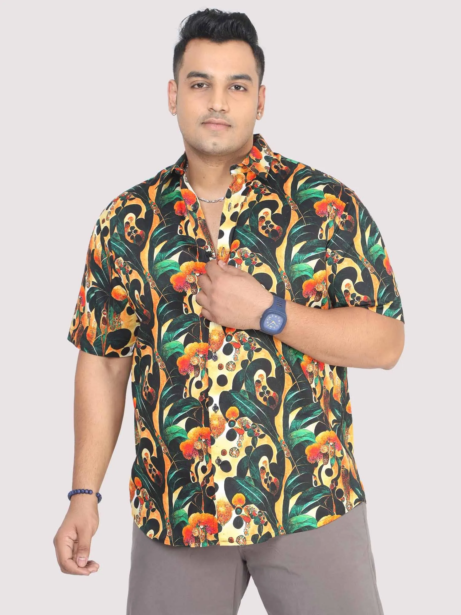 Men Plus Size Astro Gems Digital Printed Half Shirt