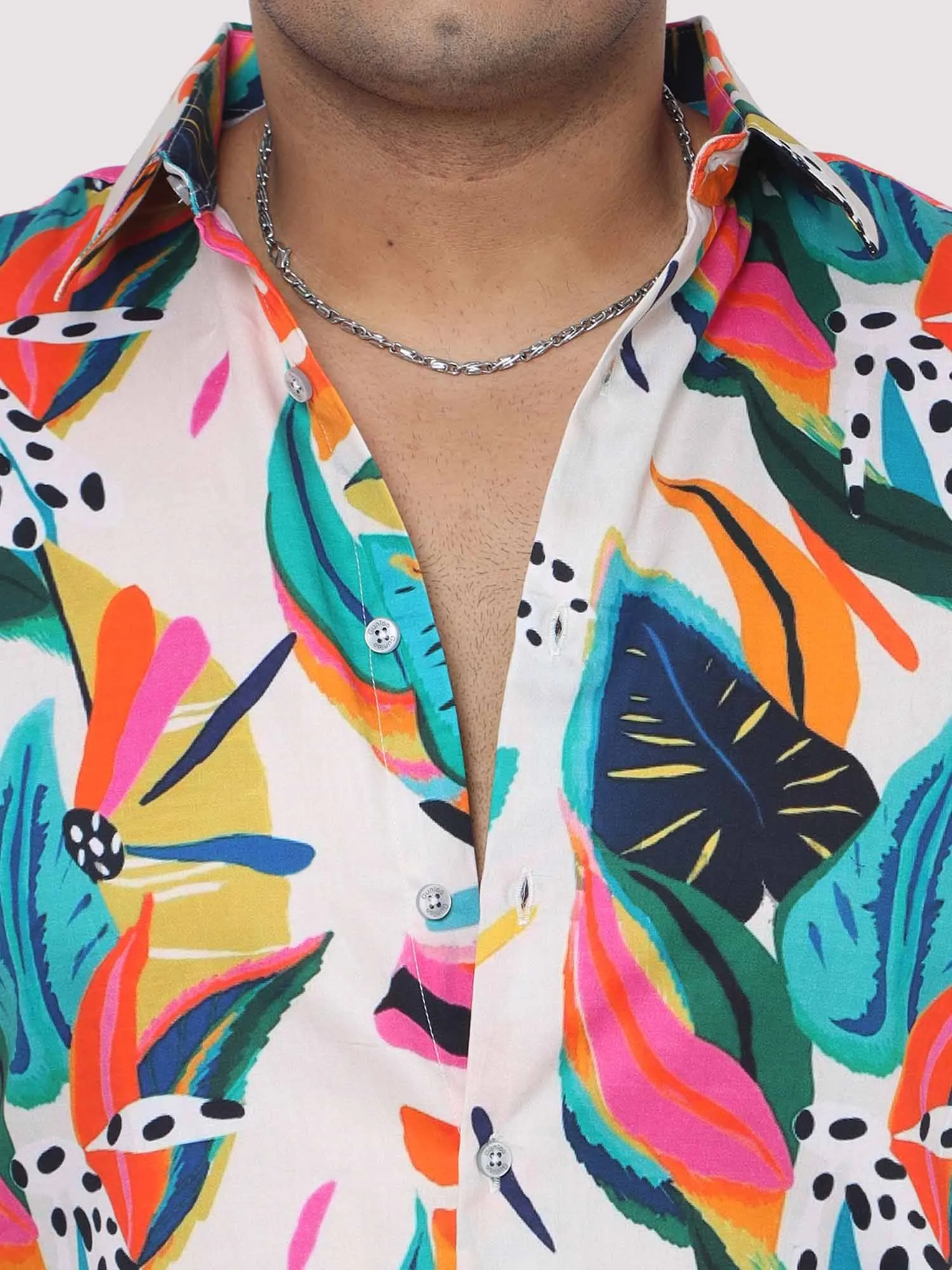 Men Plus Size Coloured Leaves Digital Printed Half Shirt