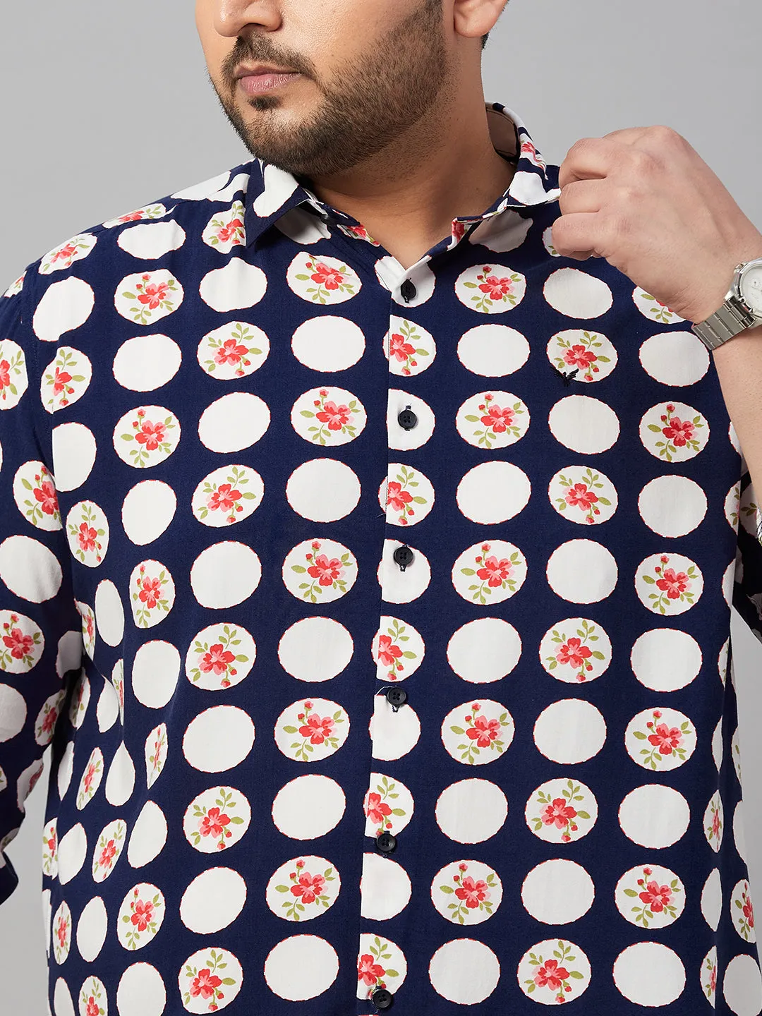 Men Printed Navy Blue Smart Shirt