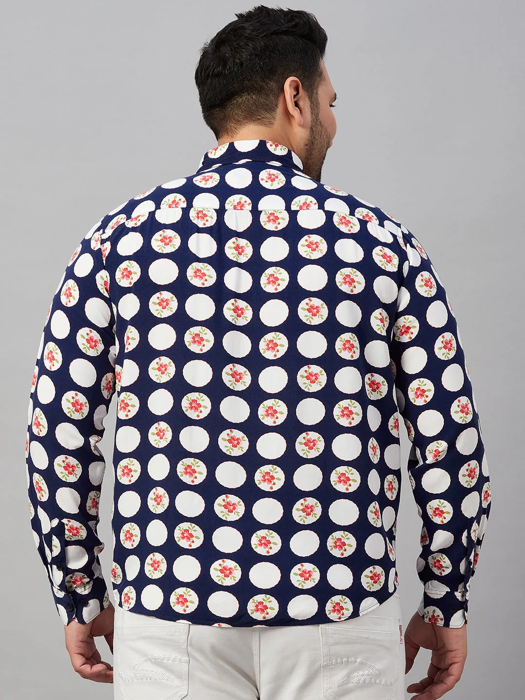 Men Printed Navy Blue Smart Shirt