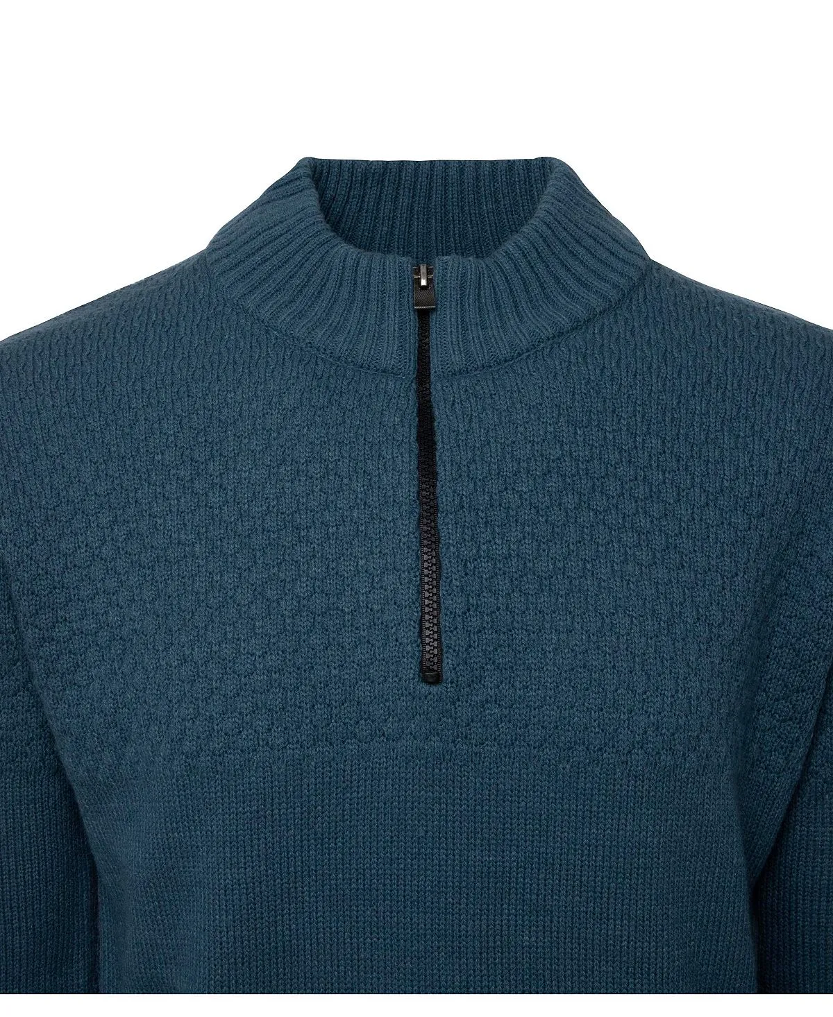 Men's Knitted Sweater with Stand Collar and Quarter Zip X-Ray blue