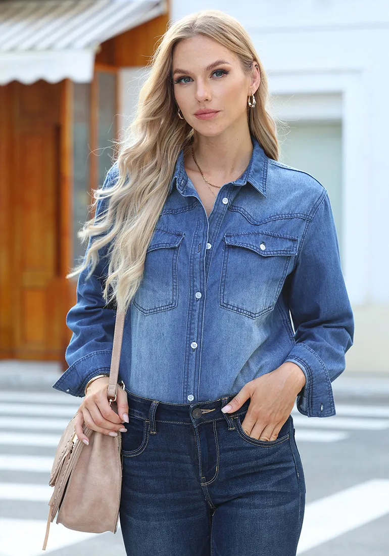 Midnight Blue Women's Trendy Long Denim Jackets Oversized Shackets with Pockets