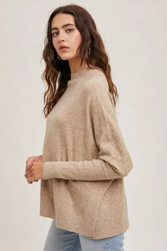 Mock Neck Dolman Sleeved Knit Top TAUPE