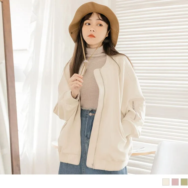 OVERSIZE DROP SHOULDER BAND COLLAR FLIGHT JACKETS