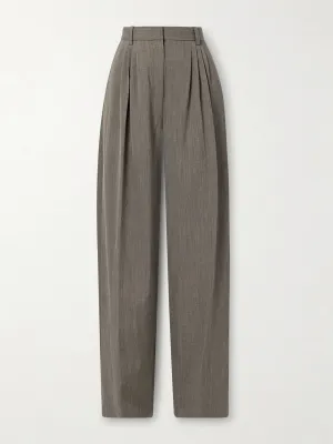 Pleated mélange twill wide-leg pants