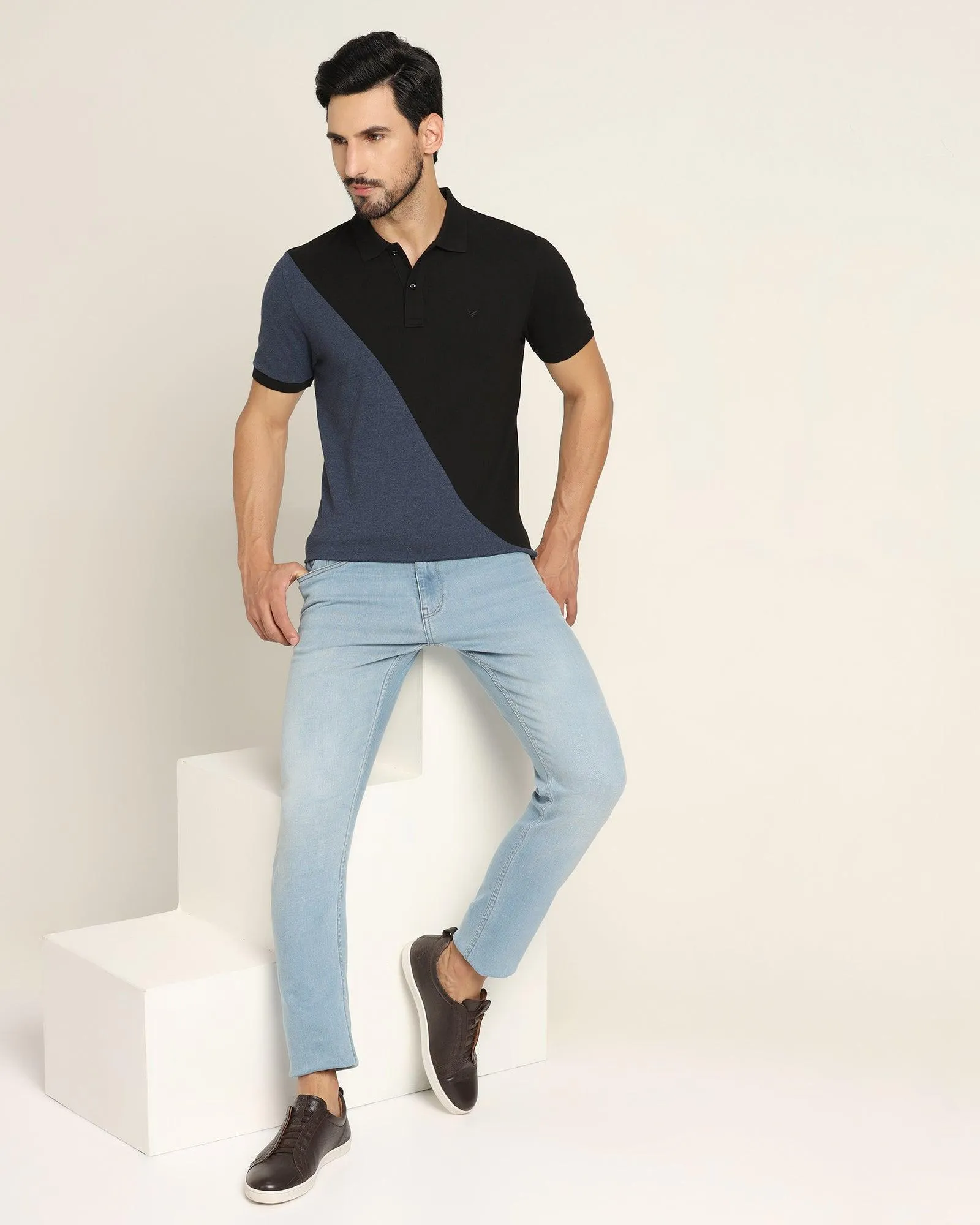 Polo Blue Melange Solid T-Shirt - Fab