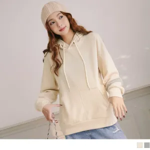 PURE COLOR DROP SHOULDER CONTRAST COLOR HOODED TOPS