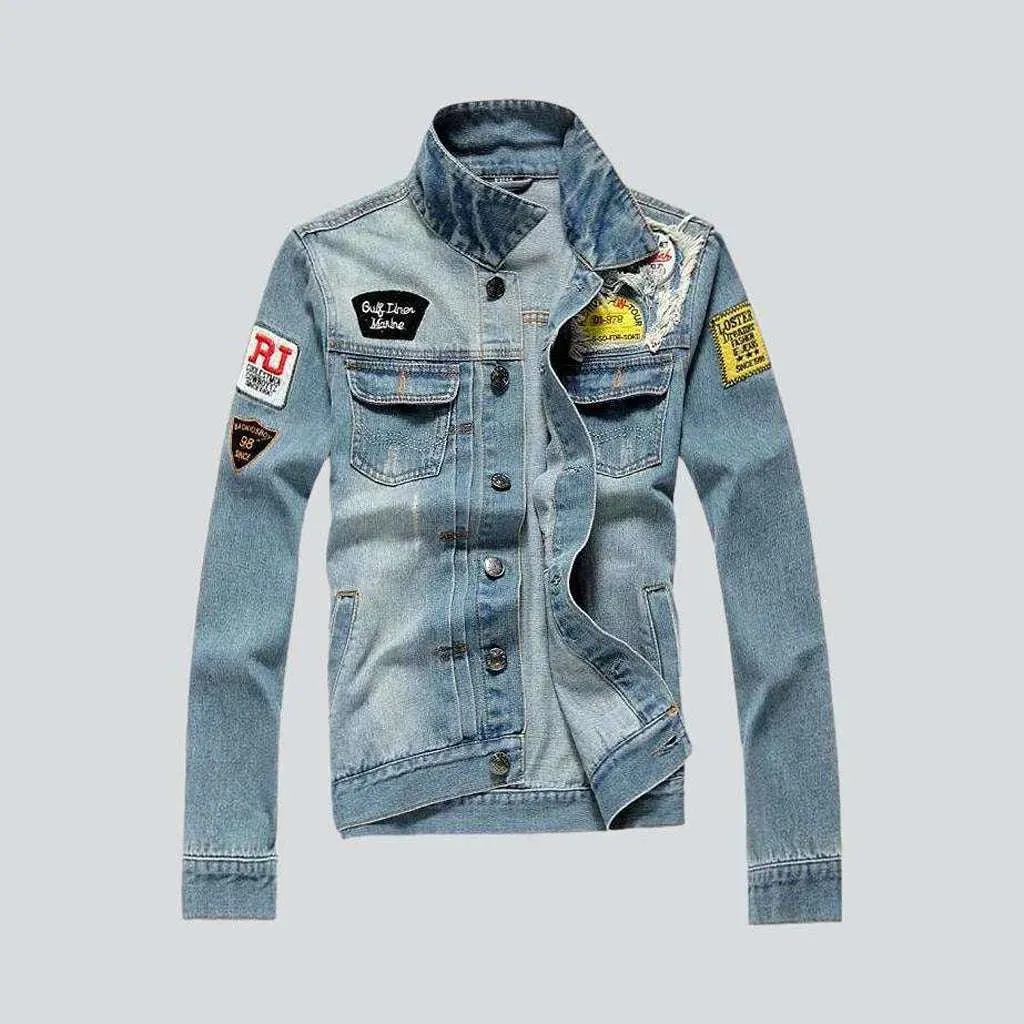 Slim denim jacket with patches