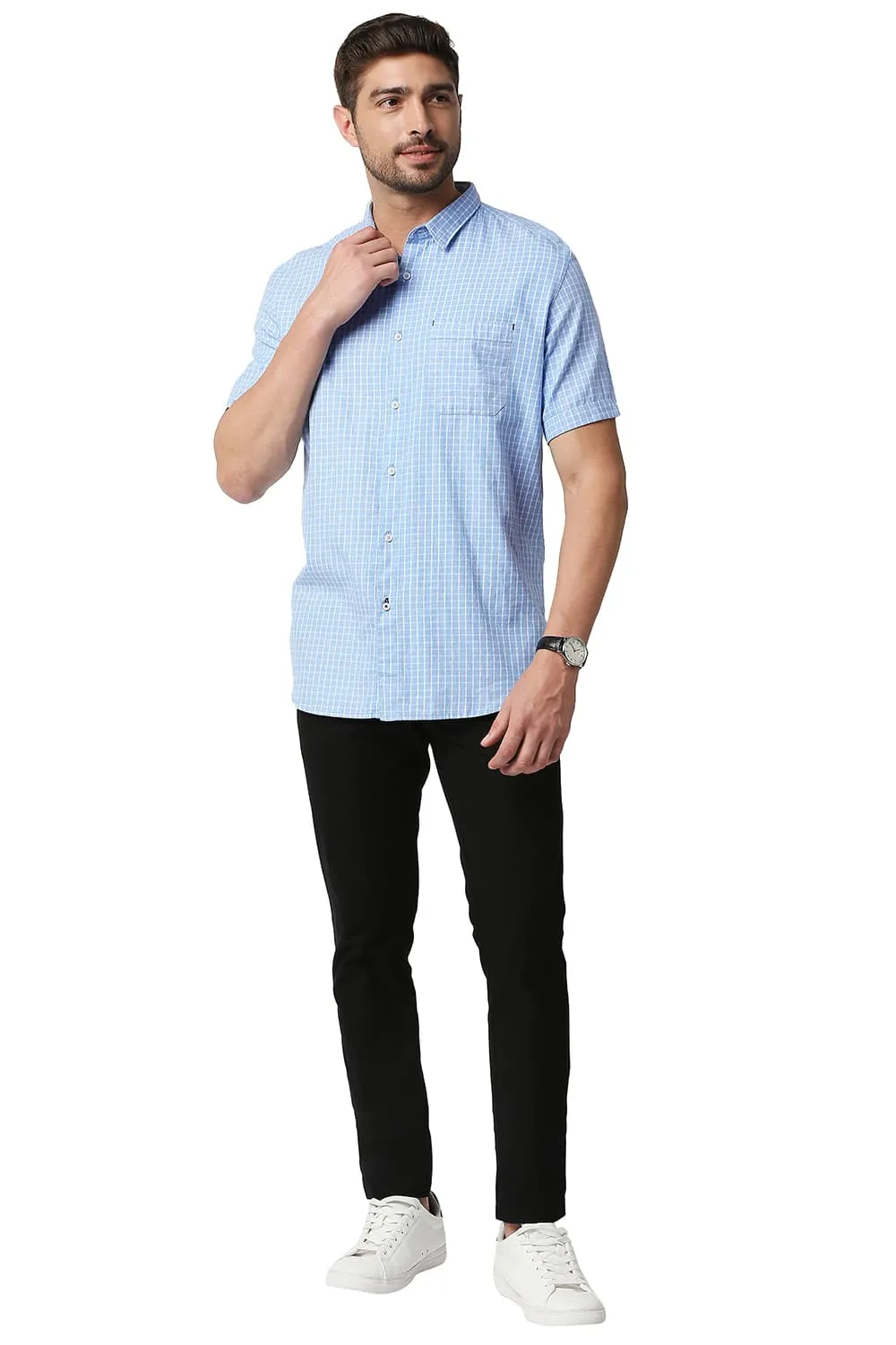 Slim Fit Grindle Checks Halfsleeves Shirt